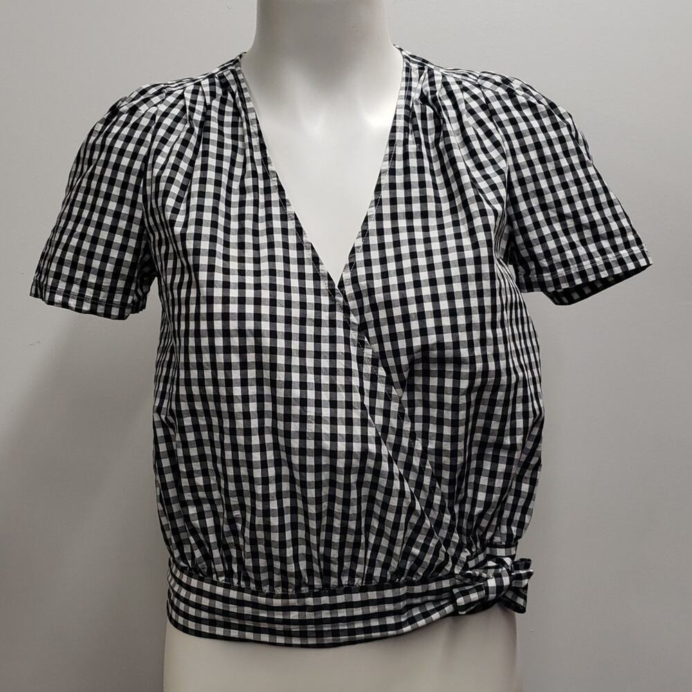 Madewell Gingham Wrap Top Checkered Short Sleeve Puff Cotton XS Summer Vacation